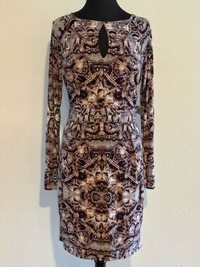 Jennifer Lopez JLO Brown Snake Print Keyhole Bodycon Dress - Large